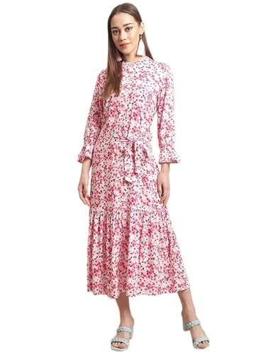 cantabil women printed round neck 3/4 sleeve fit and flare casual dress i casual dress for women l printed women dress (ldrs00043_red_xxxl)