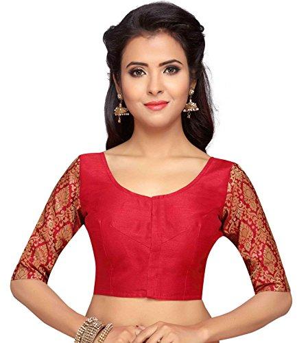 studio shringaar women's brocade sleeves saree blouse(red, 34)