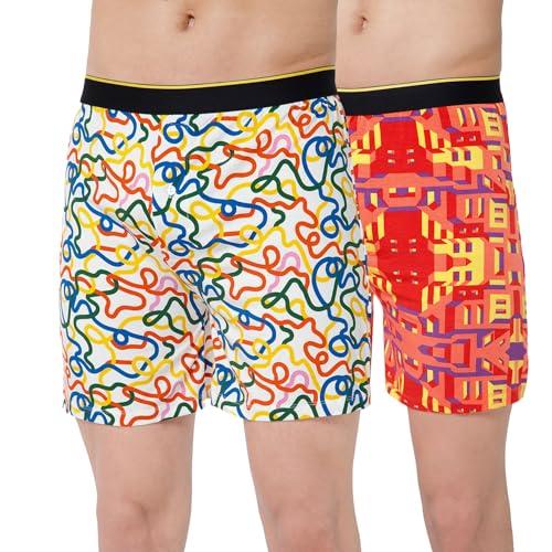 bummer men's printed micro modal boxers underwear | ultra soft & breathable | combo pack of 2