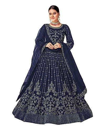 rudraprayag net and santoon long anarkali gown for women | semi stitched anarkali gown for women | gown in clothing & accessories navy blue