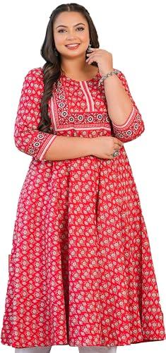 yash gallery women's rayon floral printed anarkali kurti (1552ykred, xxl, red)