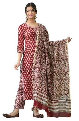 klosia women printed kurta and pant set with dupatta (small)