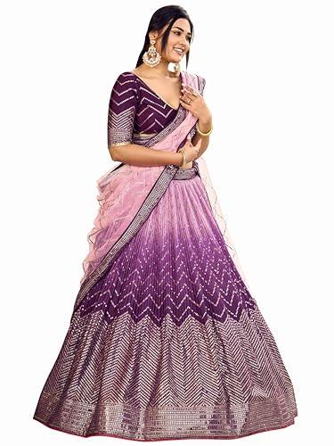 zeel clothing women's zari & sequins embroidered art silk new semi-stitched lehenga choli with dupatta (5057-purple-womens-lehenga-choli-latest; free size)