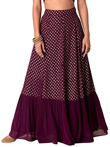 indya georgette floral foil print tiered lehenga_isk00811_purple_m skirt