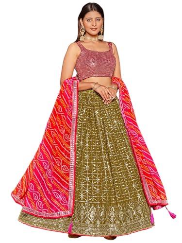 zeel clothing sequins zari embroidered georgette new lehenga choli with dupatta (5076-mehndi-wedding-stylish-new; free size)