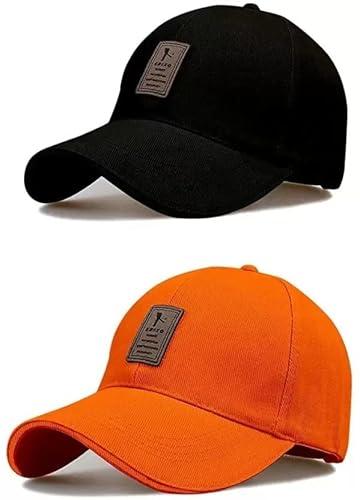 selloria brand a soft cotton adjustable unisex cap quick drying sun hat protection for men and women (freesize) (black & orange)