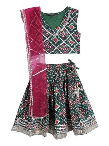 readiprint fashions straight style green color chanderi fabric choli with lehenga and magenta color dupatta | 1810534-20