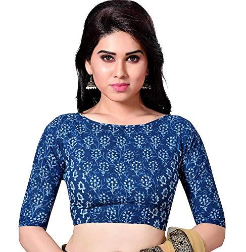 studio shringaar women's cotton jaipuri elbow length sleeve saree blouse (indigo blue_44)