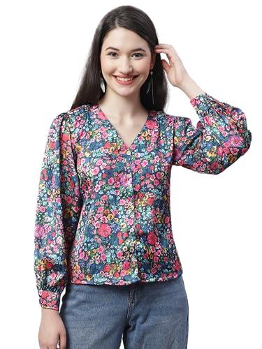 jainish women printed shirt style top (blue, m)