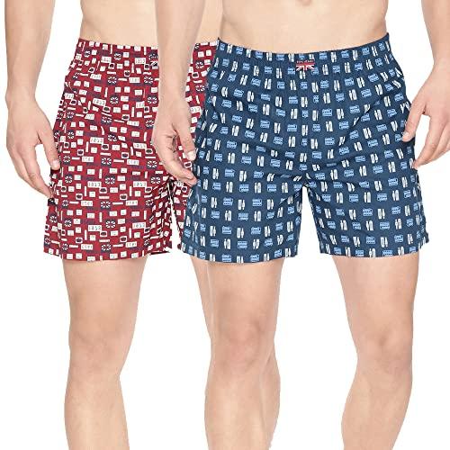 pepe jeans premium cotton men regular fit boxers | ultra-comfort natural fiber printed boxer shorts with elastic waistband, side pockets - m