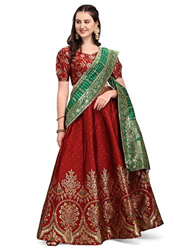 purvaja women's jacquard semi-stitched lehenga choli (arambh-maroon_maroon_free size)