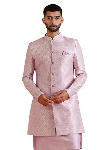 kisah men's indo western sherwani, lilac jacquard, woven design regular fit mandarin collar long sleeves (42)