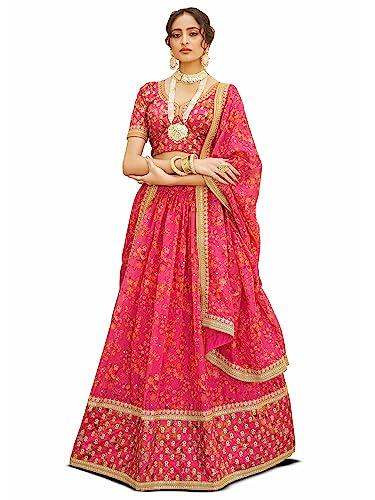 trendmalls women's pink silk blend sequence embroidery floral print semi-stitched lehenga choli with dupatta for women-l154-pink (wedding-bridal-latest-lehenga-choli_free size)