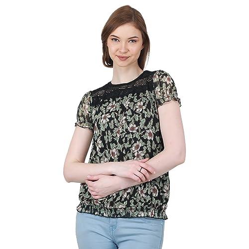 duke stardust women round neck printed top (sdx3269_navy_m)