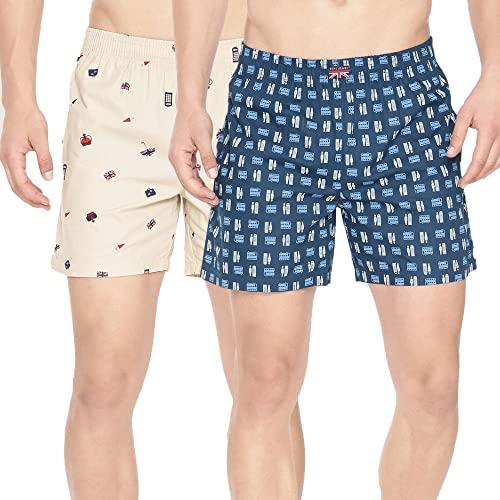 pepe jeans premium cotton men regular fit boxers | ultra-comfort natural fiber printed boxer shorts with elastic waistband, side pockets - m