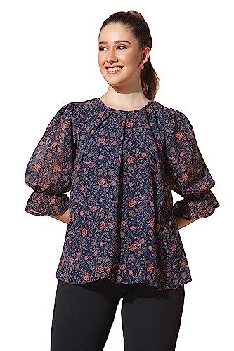 fashion dream women’s navy blue georgette floral print regular top (navyblue_xl)