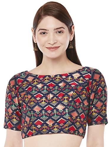 studio shringaar women's multicoloured benaras brocade saree blouse with short sleeves(navy blue,36)