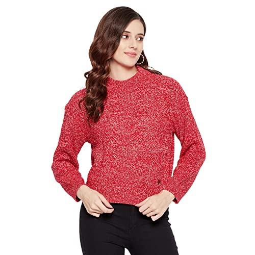 duke stardust women full sleeve sweater (sds917_red mix_l)