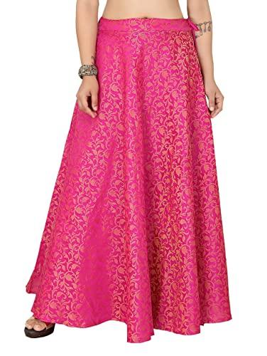 studio shringaar women's readymade banarasi brocade maxi skirt lahenga ghaghra (xl size, pink)