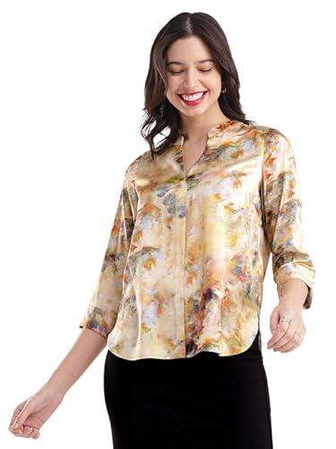 fablestreet satin floral print top - beige