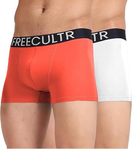 freecultr men's organic cotton underwear, ultrasoft waistband, premium snug-fit trunk - pack of 2 (medium - coral, white)