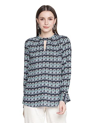 oxolloxo women regular fit viscose regular sleeves printed casual blue top