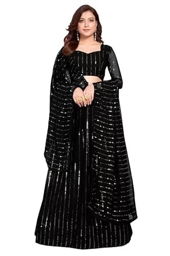 fashion basket women's gerogette semi stitched black lehenga choli