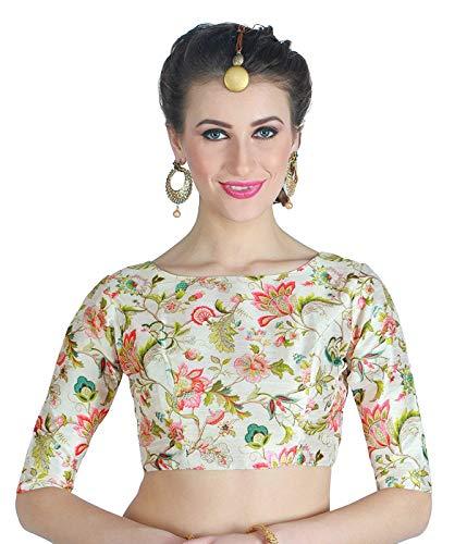 studio shringaar women's polyester elbow length sleeves printed saree blouse (multi-color, 46)