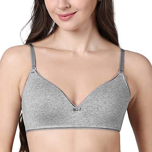 enamor a028 lightweigh v-neck cotton t-shirt bra - padded wirefree medium coverage - greymelange