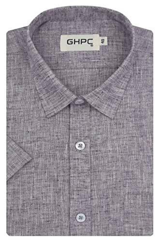 ghpc cotton linen plain solid half sleeves regular fit formal shirt for men (purple, fsh208413_40)