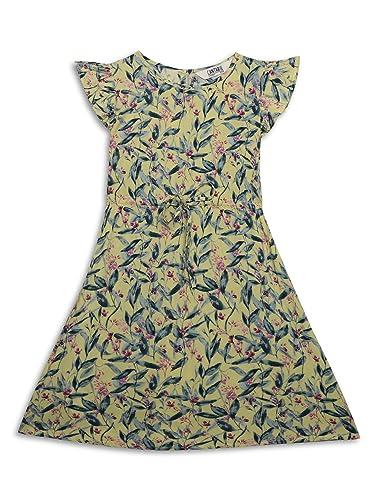 cantabil girls rayon floral print round neck half sleeves fit and flare yellow casual dress (gdrs00022_yellow_11-12yr)