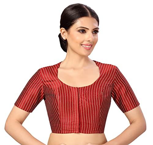 studio shringaar womens polyester short sleeves handloom silk saree blouse(red, 40)