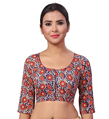 studio shringaar women's pure cotton readymade kalamkari printed saree blouse with 3/4 sleeves (multi-colour, 36)