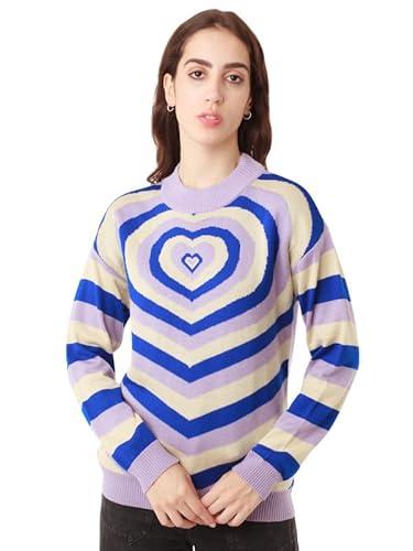 zink z women's blue & white geometric print fitted sweater