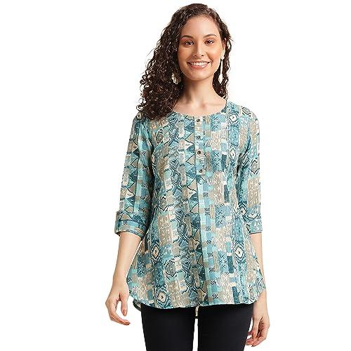 nainvish women's cotton blend printed straight round neck top (sd484_t-xxl_blue)