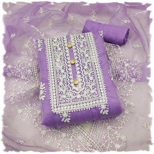 sidhidata women's organza embroidered unstitched salwar suit dress material with embroidery work dupatta (dm humtum purple_purple_free size)