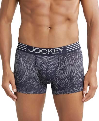 jockey mm08 men's microfiber mesh elastane stretch printed trunk with breathable mesh and stay dry technology_true navy_m