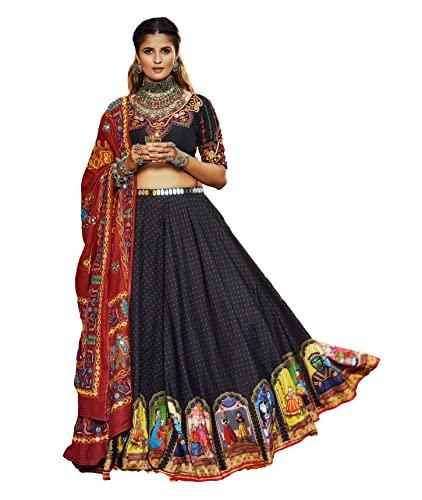 divine international trading co women's maslin cotton embroidered unstitched lehenga choli with dupatta (2124-black-navratri-garba-tradational-lehenga; free size)