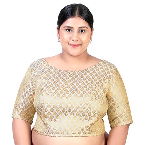 studio shringaar women's plus size pastel brocade saree blouse (cream,48)