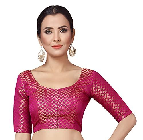 studio shringaar women's readymade brocade saree blouse with elbow length sleeves(2157-pink_48)