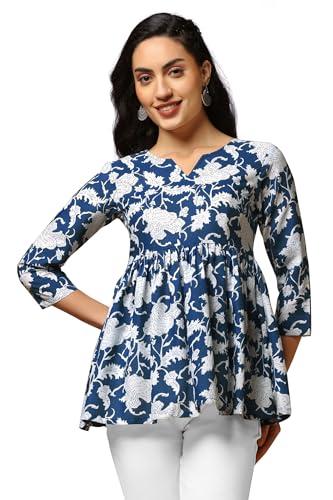 fashion dream women's cotton tunic regular fit top (fdwtun00009 blu 2xl_blue_2xl)