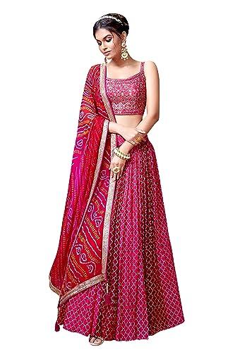 trendmalls women's georgette semi-stitched lehenga choli pink free size