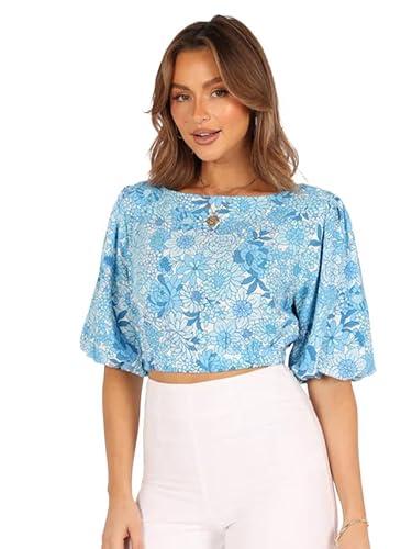 selvia women's short sleeves printed poly cotton crop top (529tk7705n-xl_light blue)