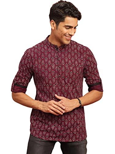 rytras men's cotton printed straight kurta (x-small) maroon