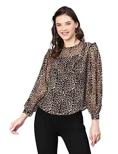 oxolloxo women brown animal polyester print ruffled top