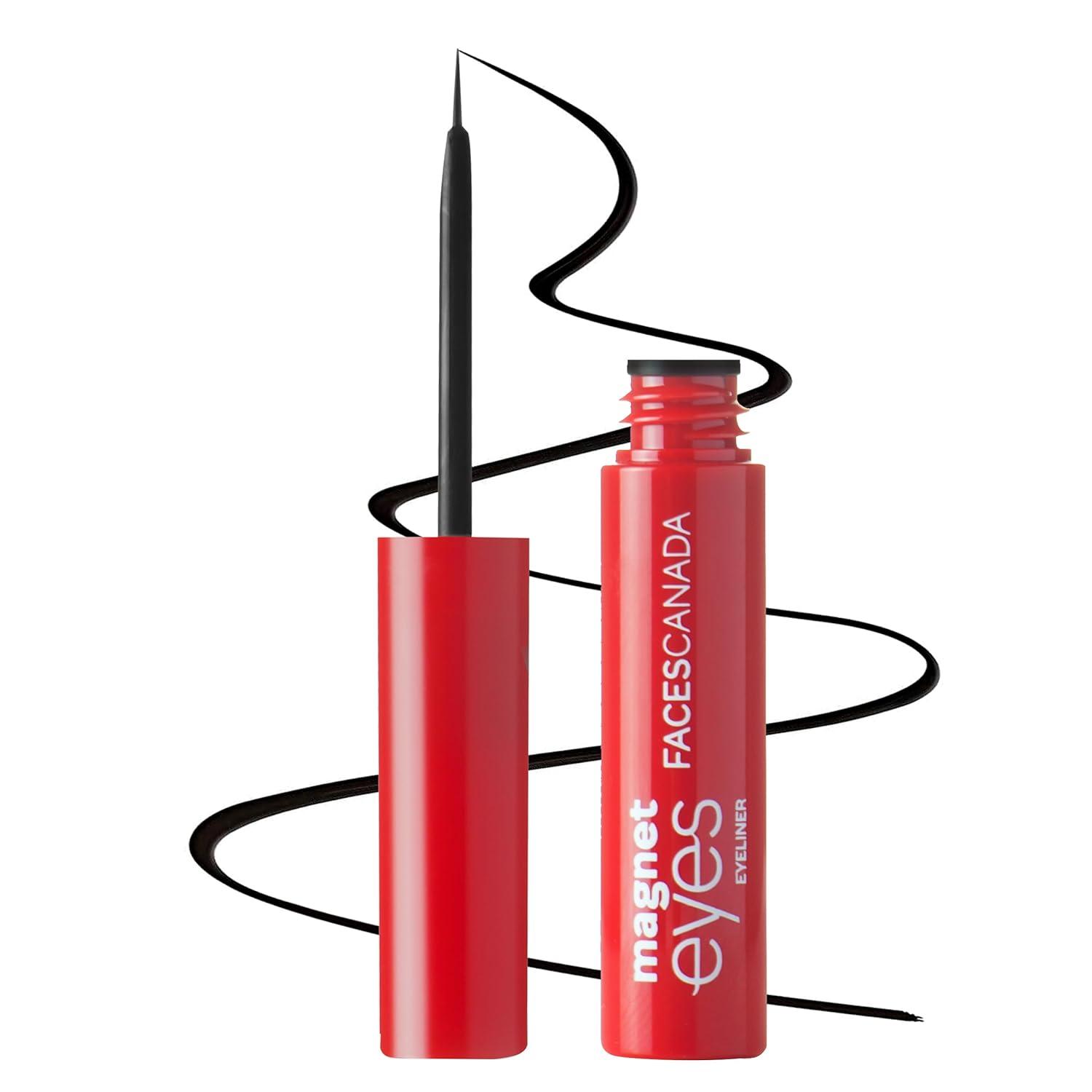 faces canada magneteyes eyeliner - black, 3.5ml | intense matte finish | quick drying | 24hr long lasting | fine tip for precise smooth application | almond oil enriched | waterproof | smudgeproof