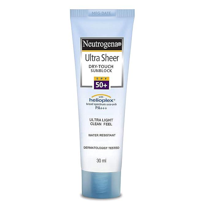 neutrogena ultra sheer sunscreen, spf 50+, ultra light, for oily and dry skin, 30ml