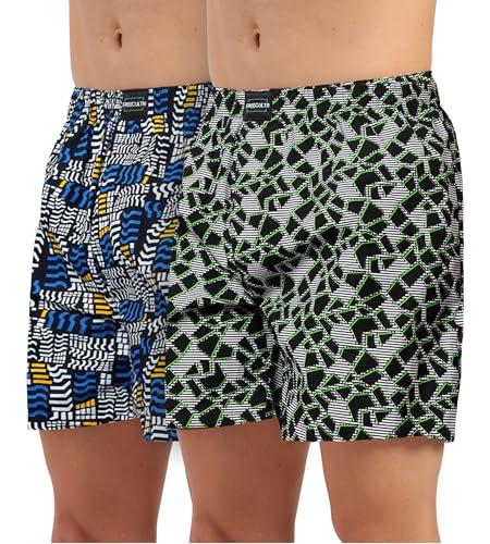 freecultr men's coolvent printed innerwear cotton boxers | regular fit | lounge-sleep | breathable (pack of 2) - geo black,bits marine size - l