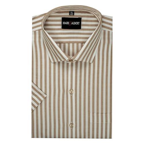 mark & albert men's half sleeves cotton formal shirt, regular fit, beige