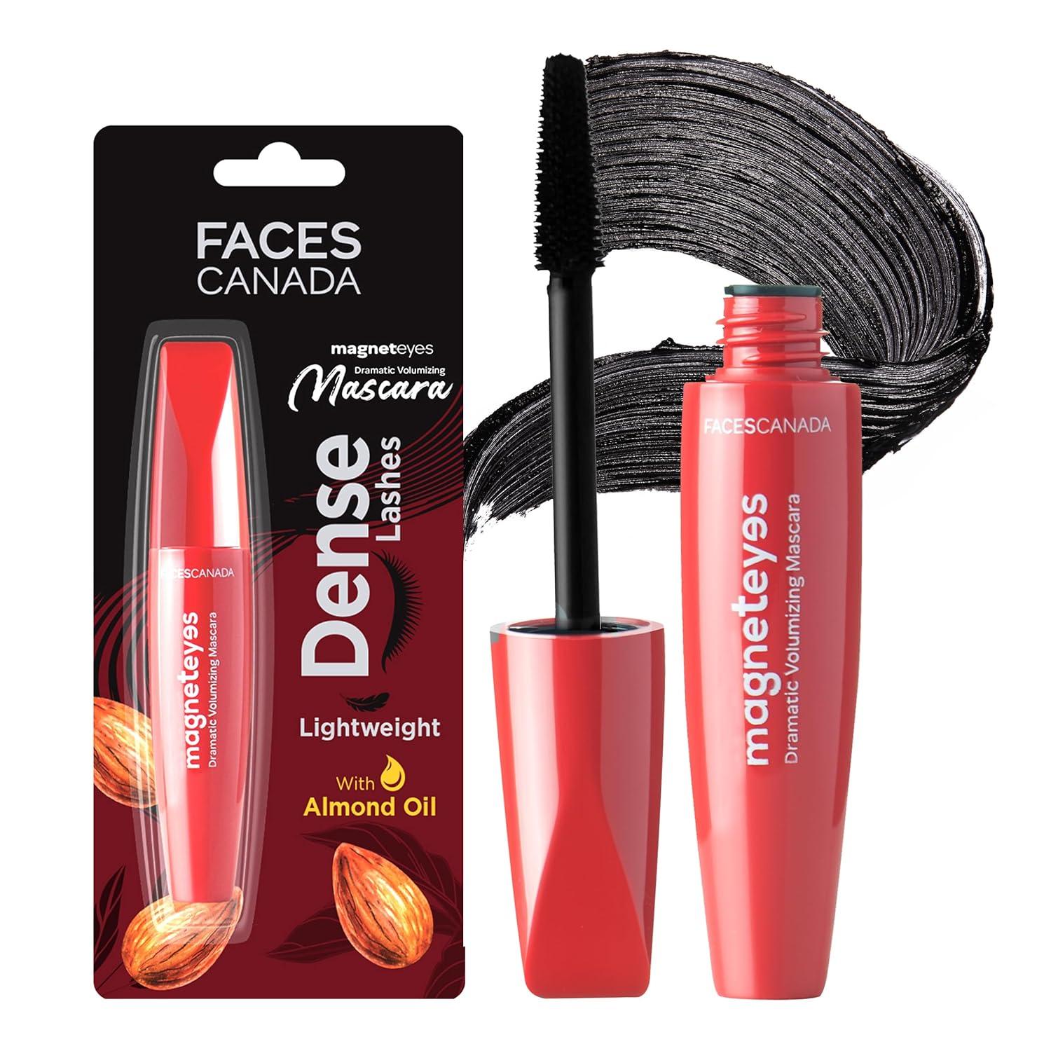 faces canada magneteyes dramatic volumizing mascara - black, 9.5ml | lightweight, denser & longer lashes | intense black finish | adds volume | easy wash | no clumping | cruelty free